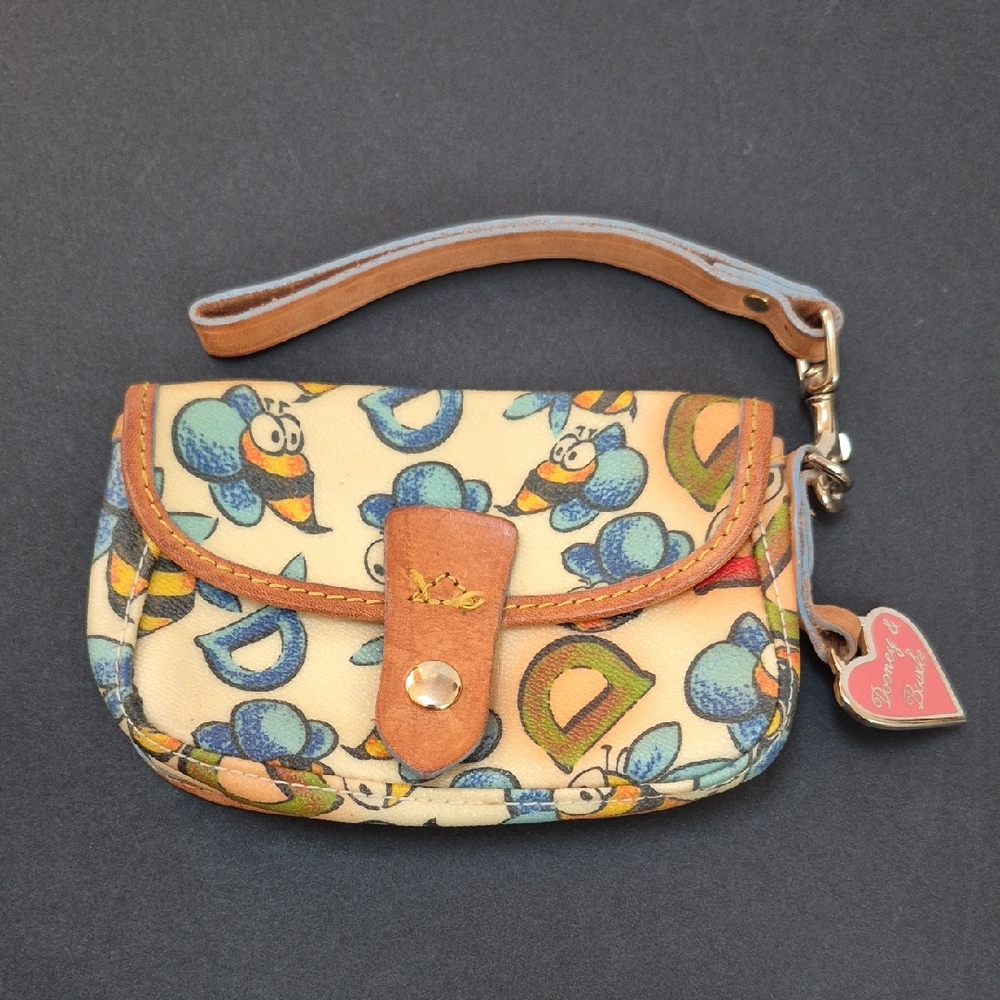 Vintage Dooney & Bourke Bee Print Wristlet + Heart Charm 90's Y2K